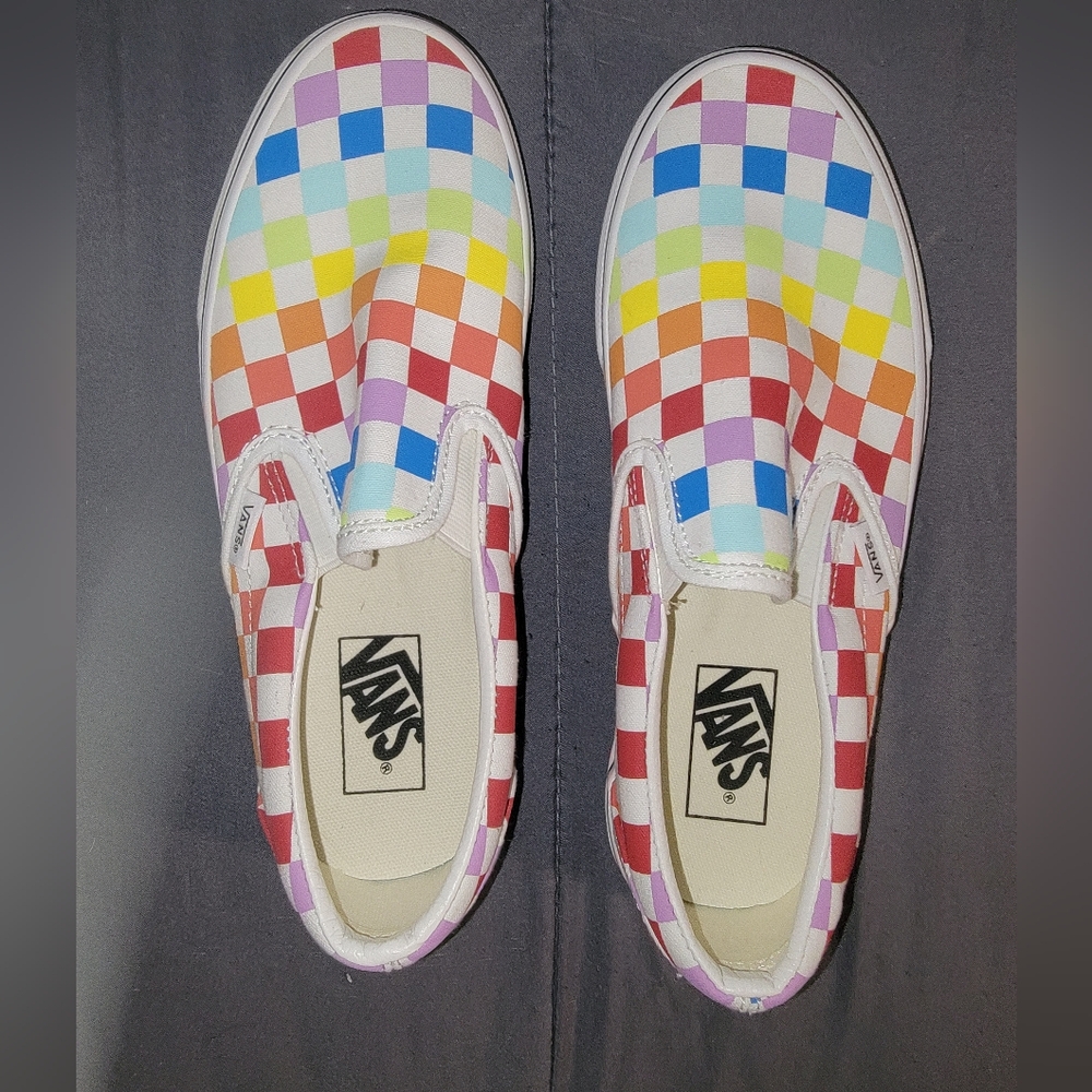 Womens Vans Slip On Shoes Rainbow Checkerboard